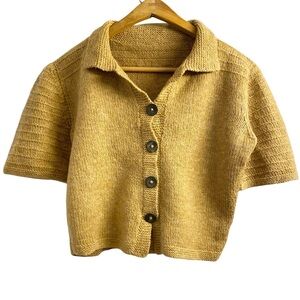 Short Sleeve Cropped Button-Up Cardigan